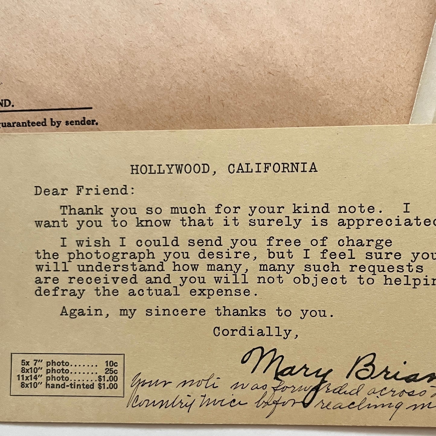 Mary Brian Paramount Famous Lansky Studio Autograph Picture & Card / Fan Mail