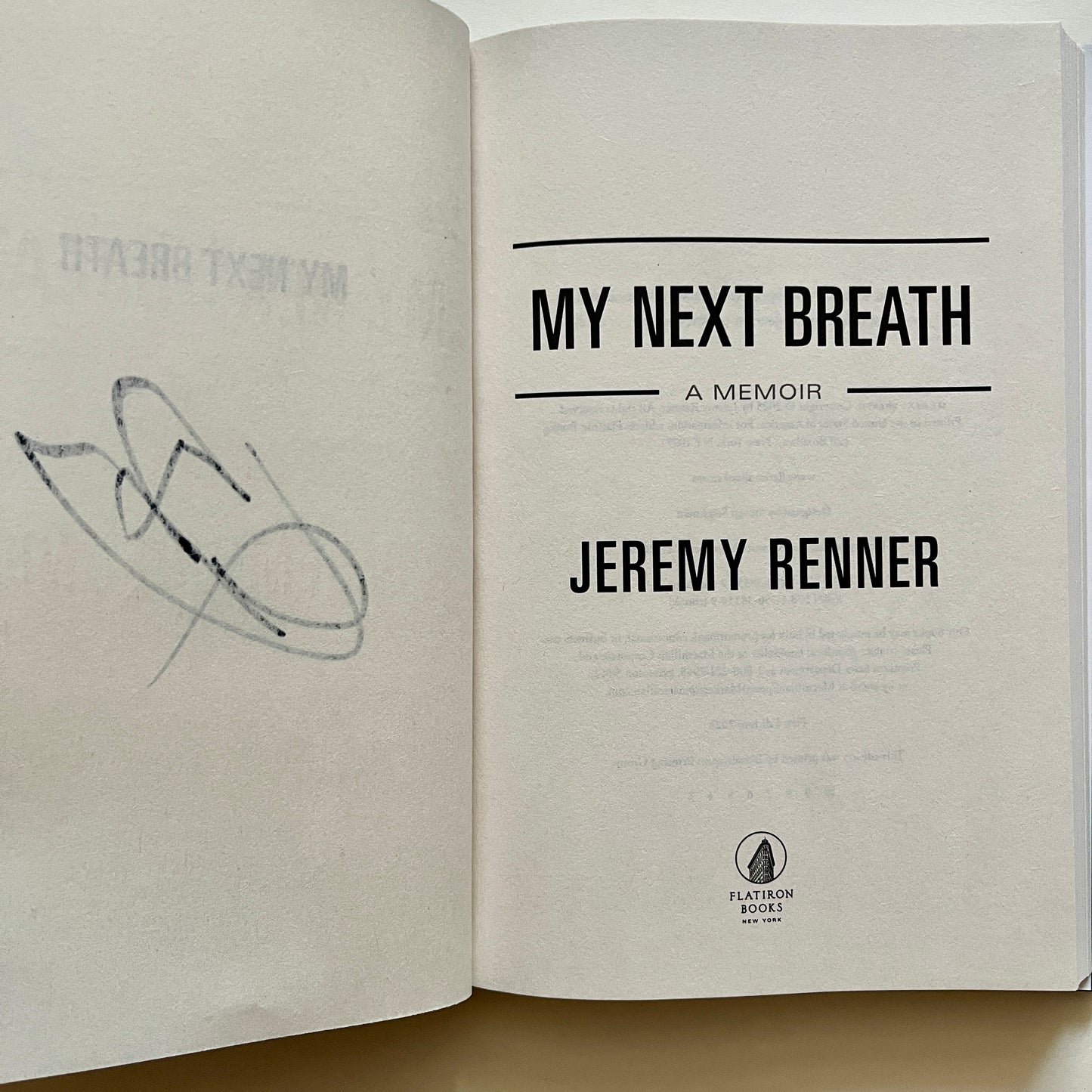 SIGNED Jeremy Renner My Next Breath A Memoir