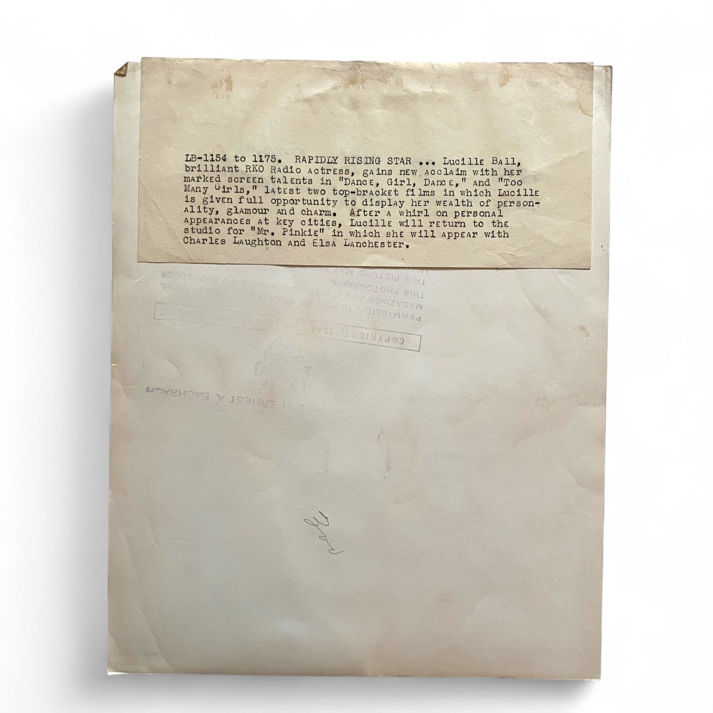 Lucille Ball 1940 Photo Photographed by Ernest A. Bachrach RKO Studio Photographer