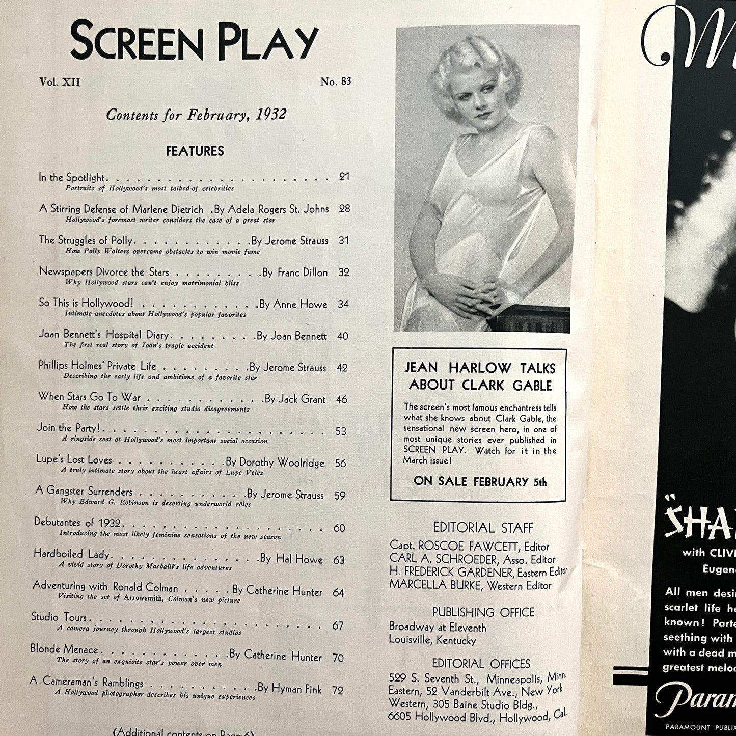 Screen Play Magazine Dolores Del Rio Cover Joan Crawford Hollywood February 1932