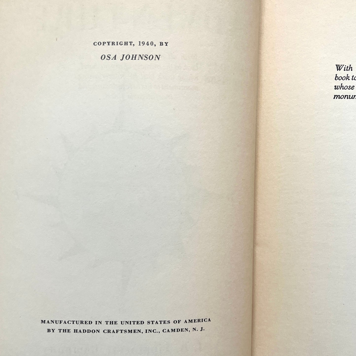 I Married Adventure By Osa Johnson Frist Edition 1940