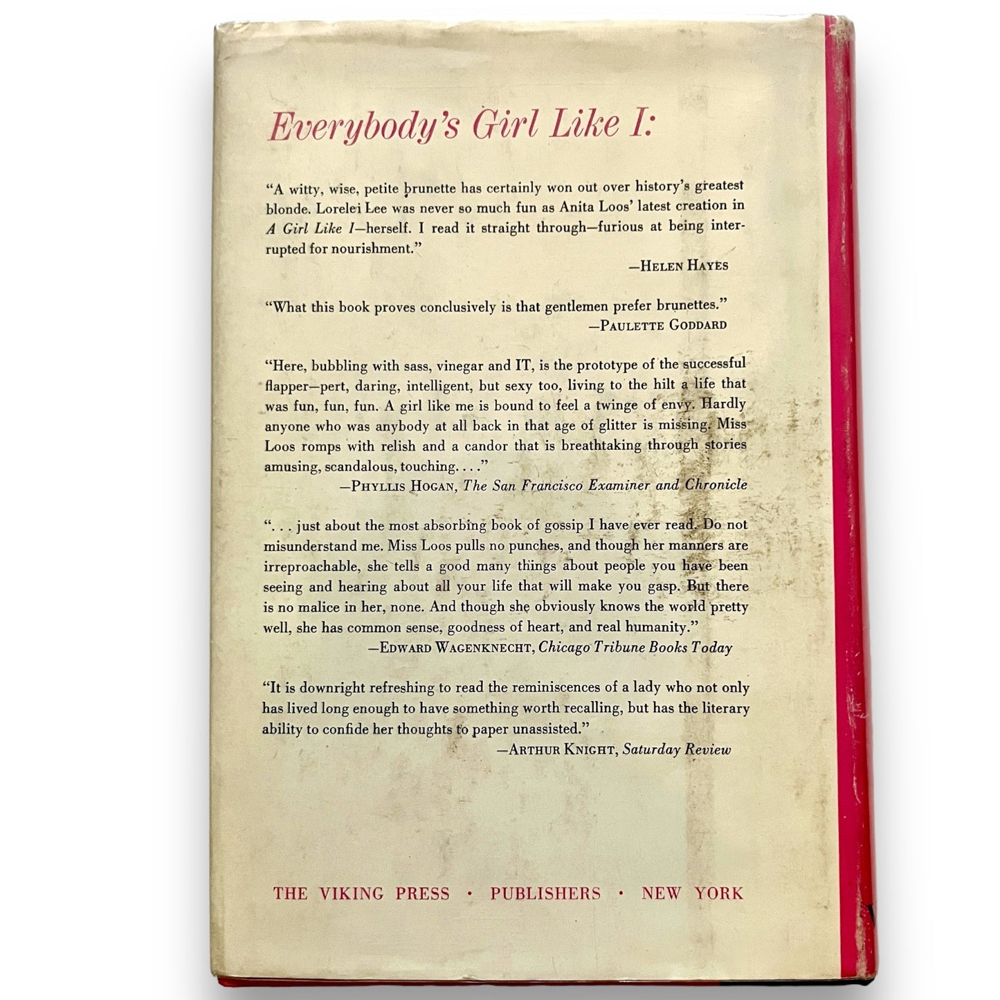 Anita Loos A Girl Like I An Autobiography First Edition